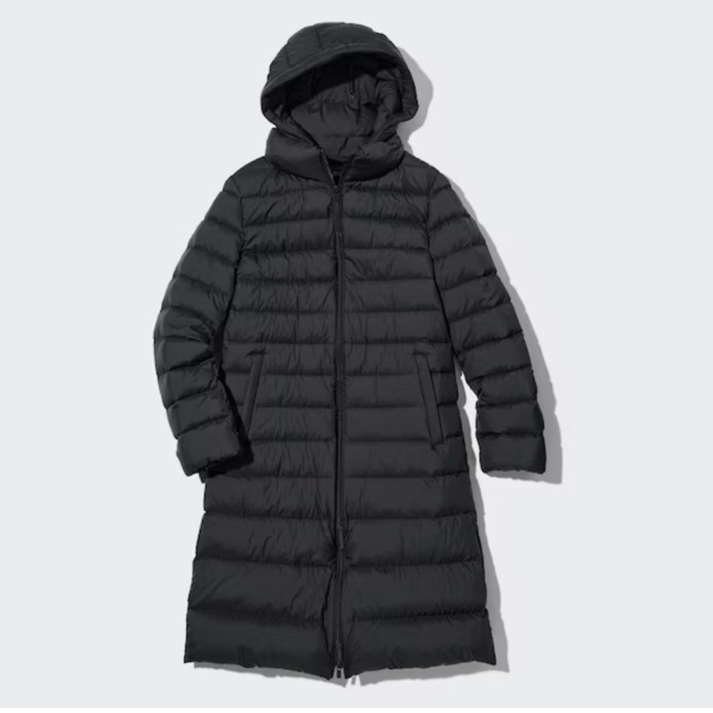 Long Hooded Puffer Coat - Black